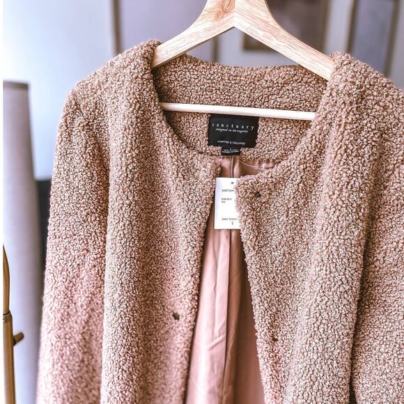 Sanctuary NWT Brown Teddy Fleece Coat Womens L Faux Fur Jacket Snap Front Soft - Picture 6 of 11